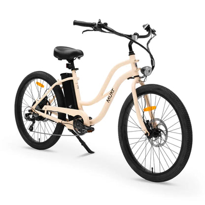 The Izzy Step Thru Pax Cruiser electric bike in the colour Bone.